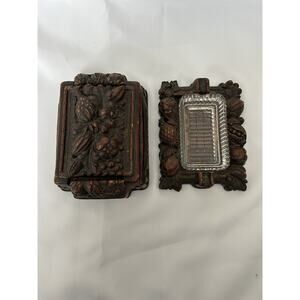 Vintage 1940’s Ornate Syroco Wood Composite Cigarette Box & Ashtray.